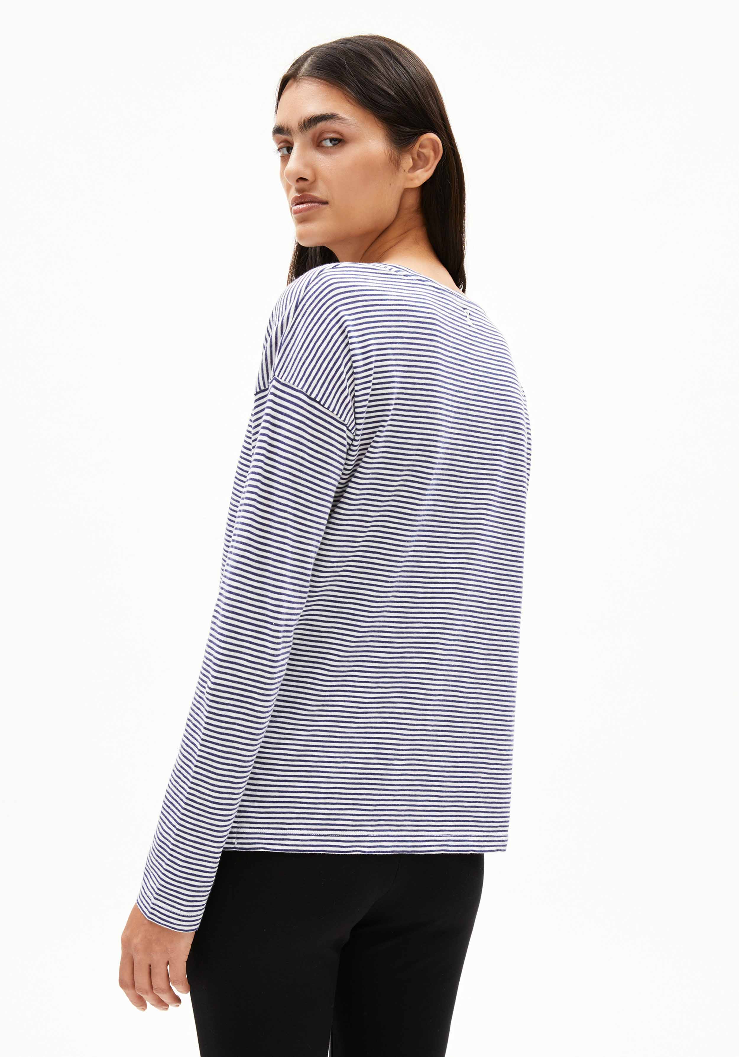 Armedangels Longsleeve Xianaa Lovely Stripes Oatmilk-Blue Noon