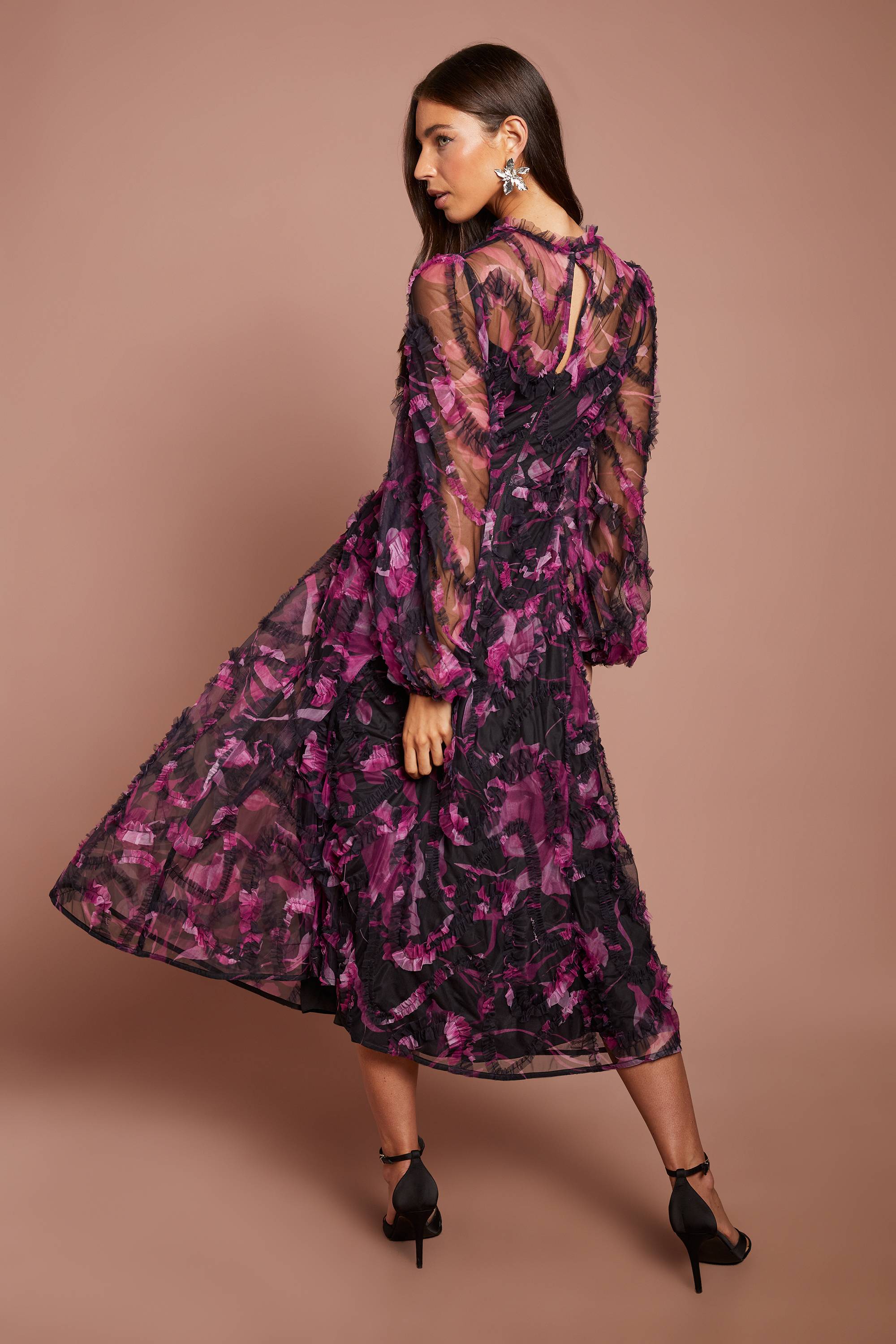 Coast Robe Midi Florale À Manches Longues Avec Appliqués