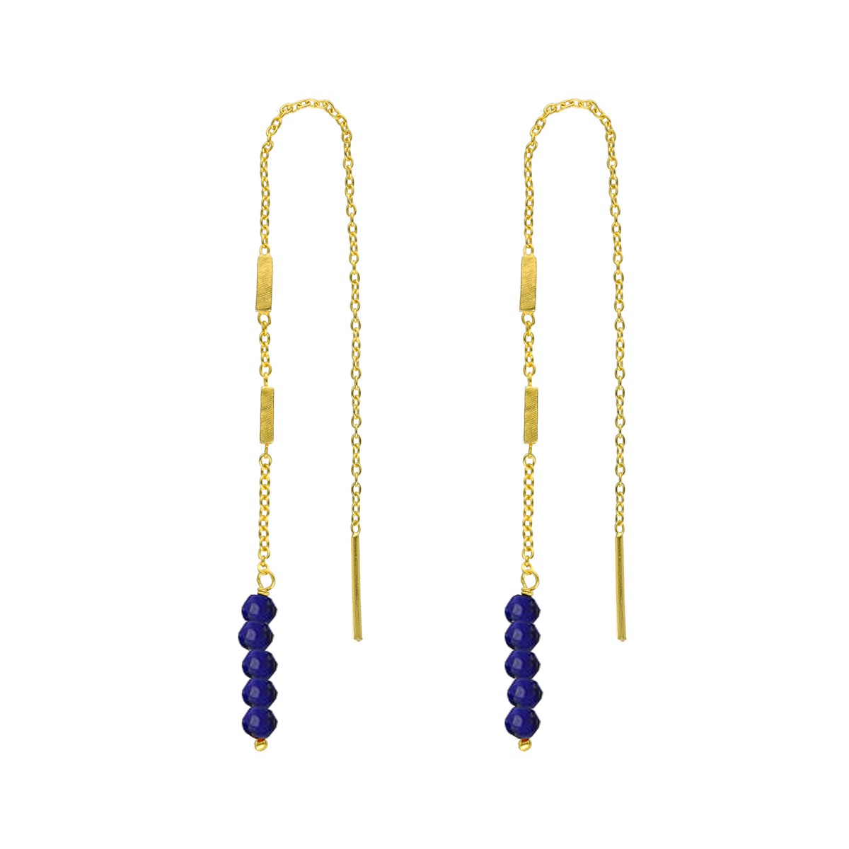 Boucles D'oreilles Fil Argent Doré Pierres Naturelles Lapis