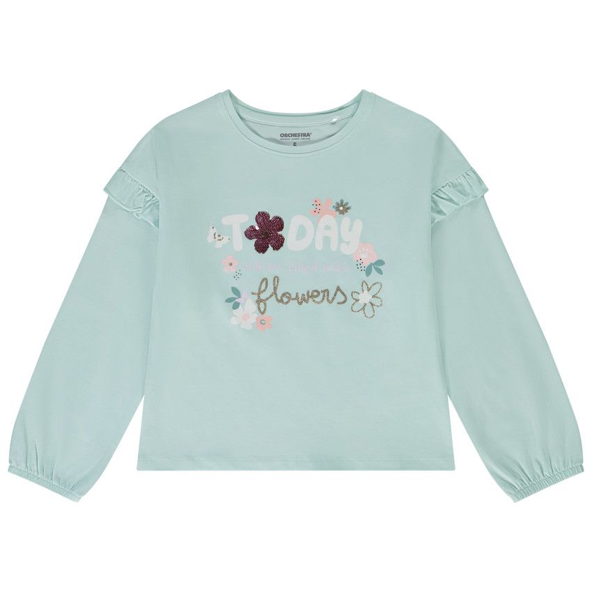 T-shirt manches longues fantaisie à sequins magiques pour fille - Bleu