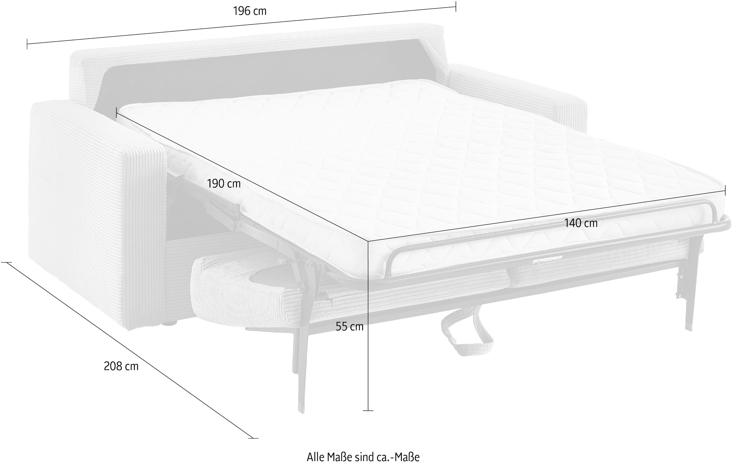 ATLANTIC home collection Schlafsofa »Rolando, B: 196 cm, Liegefl. 140x190 cm« mit komfortabler Matratze, Dauerschlafsofa