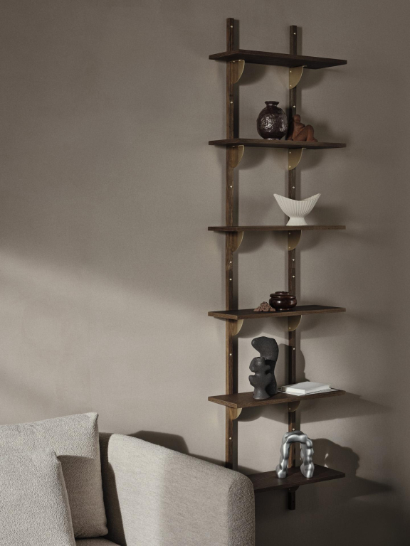 Ferm Living Sector Shelf wandplank triple narrow Natural Oak/Brass