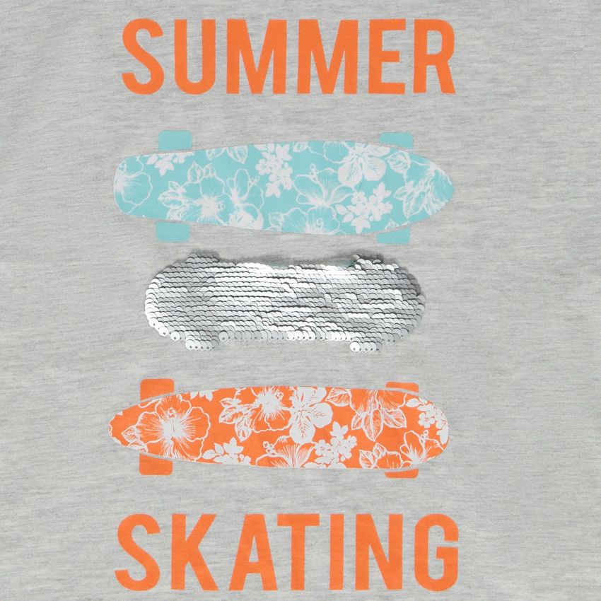T-shirt manches courtes print et sequins magiques skate pour garçon - Gris chiné