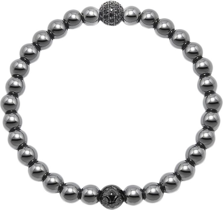 Nialaya Men's Wristband with Hematite and Black CZ Diamond Black