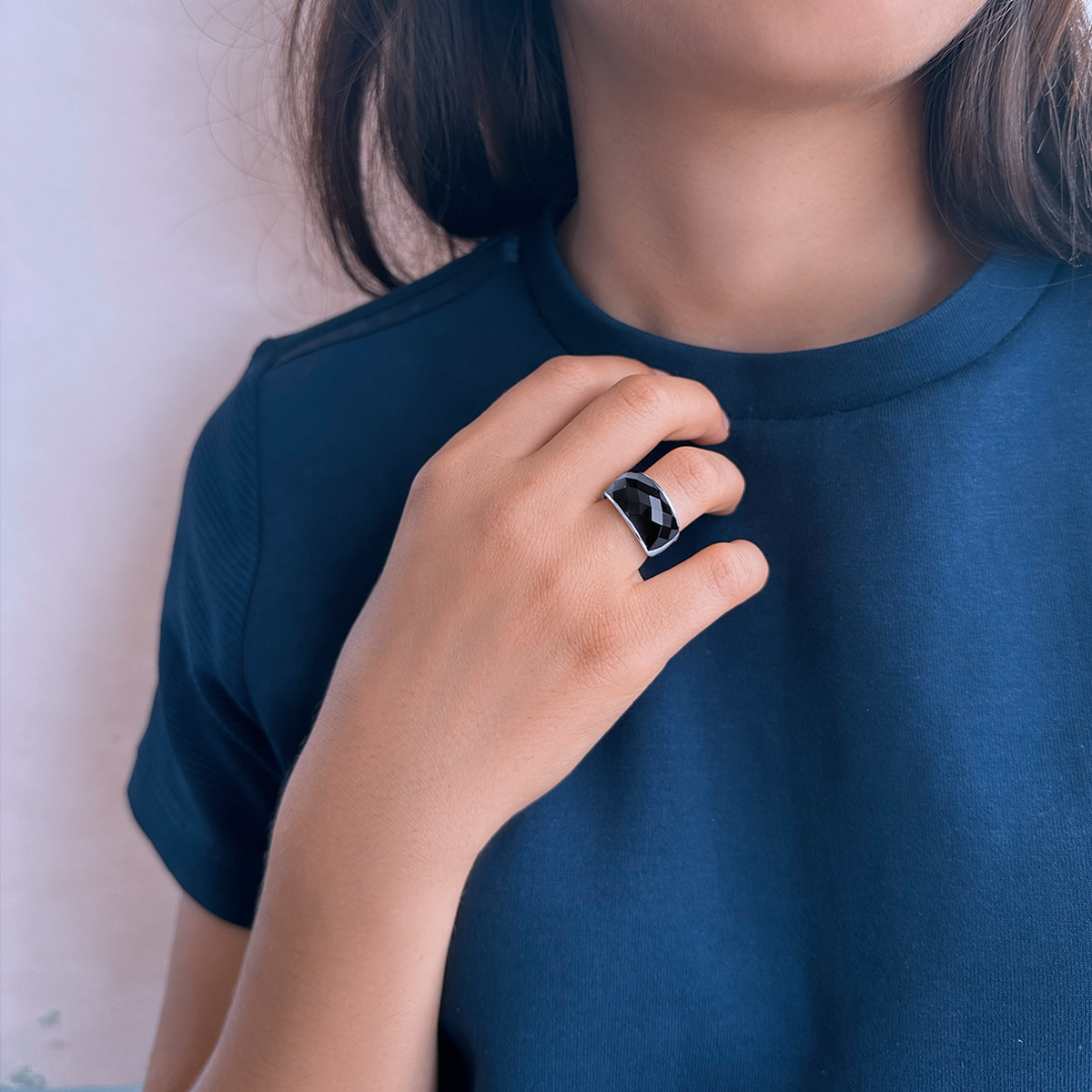 Bague argent 925 agate noire