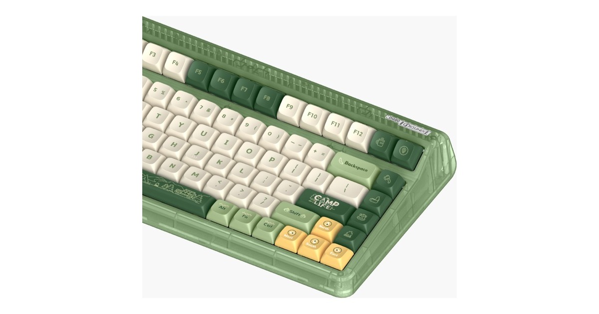IqunixOG80 Camping Wireless Mechanical Keyboard, gaming toetsenbord  (Groen/oranje, US lay-out, IQUNIX Moonstone, RGB leds, 80% (TKL), Hot-swappable, PBT, 2.4GHz | Bluetooth 5.1 | USB-C)