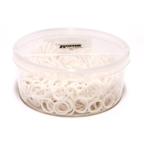 Pote com 800 elásticos de cabelo Roma para trançar, brancos.