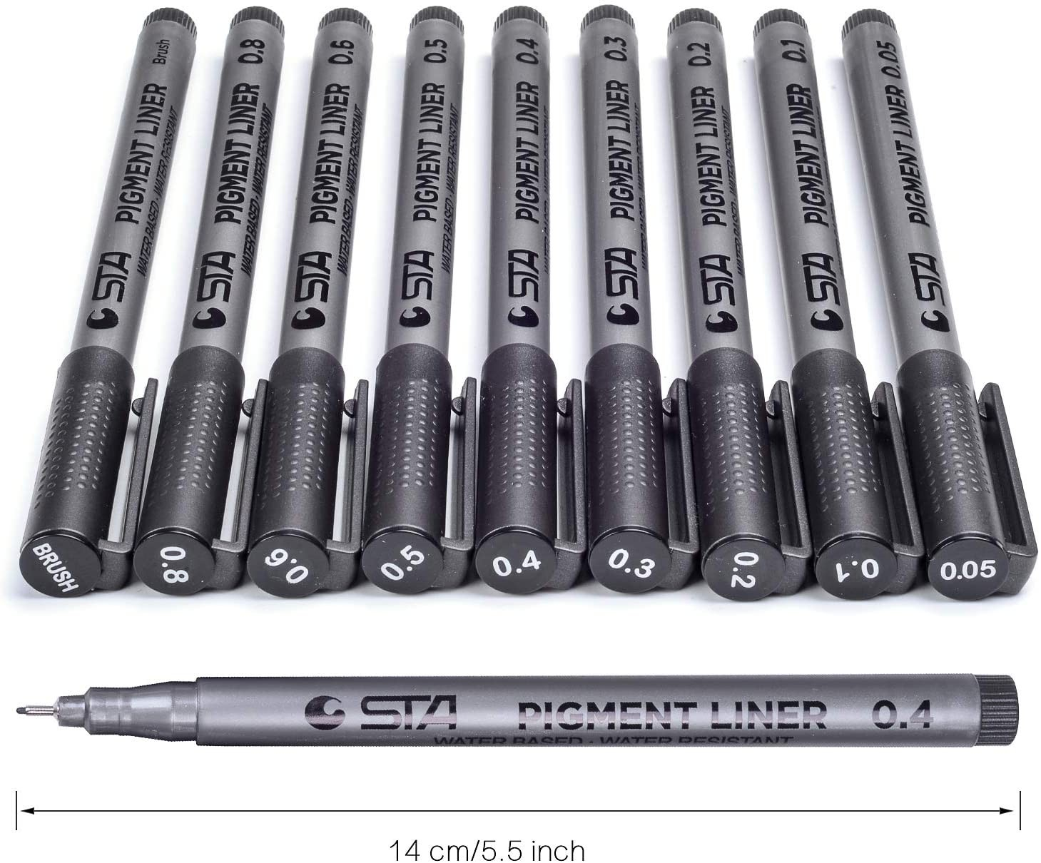 (9er Set) Wasserfeste Filzstifte Pigment Marker Skizzier Stifte Fineliner   Brush Pen - Schwarz