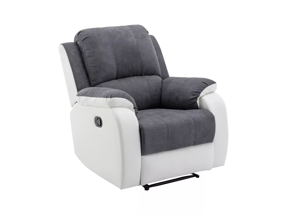 Canapé 3 places et fauteuil relax en microfibre et simili gris et blanc BRODY