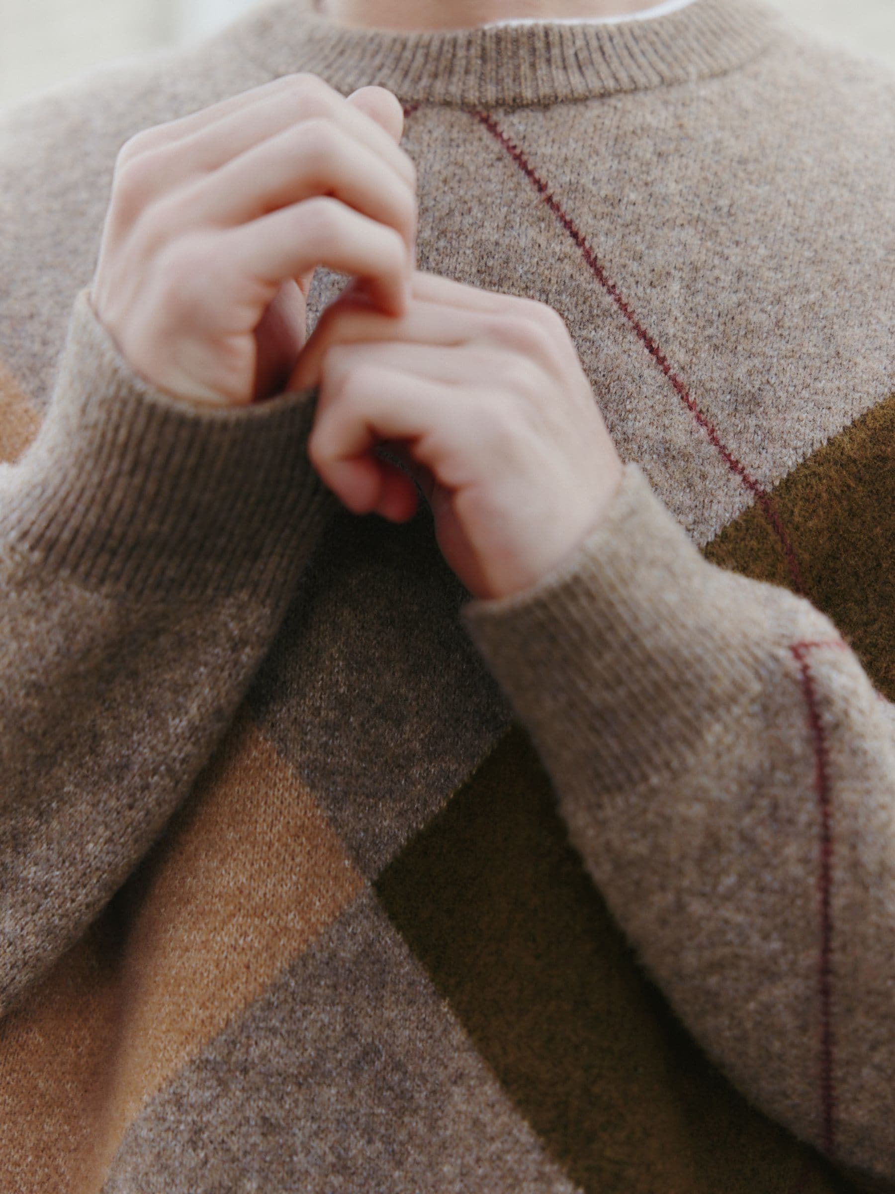 Bruin - Relaxed Fit Argyle Pattern Crew Jumper with Wool