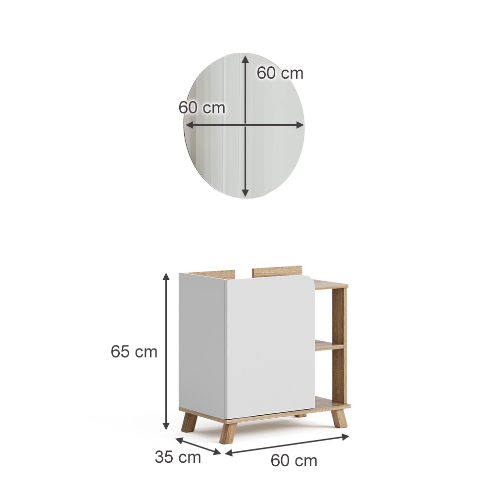 Vicco Badmöbel-Set Karen, Sonoma Weiß, moderne Badezimmerserie, 2 Farben, Waschtischunterschrank, Badspiegel