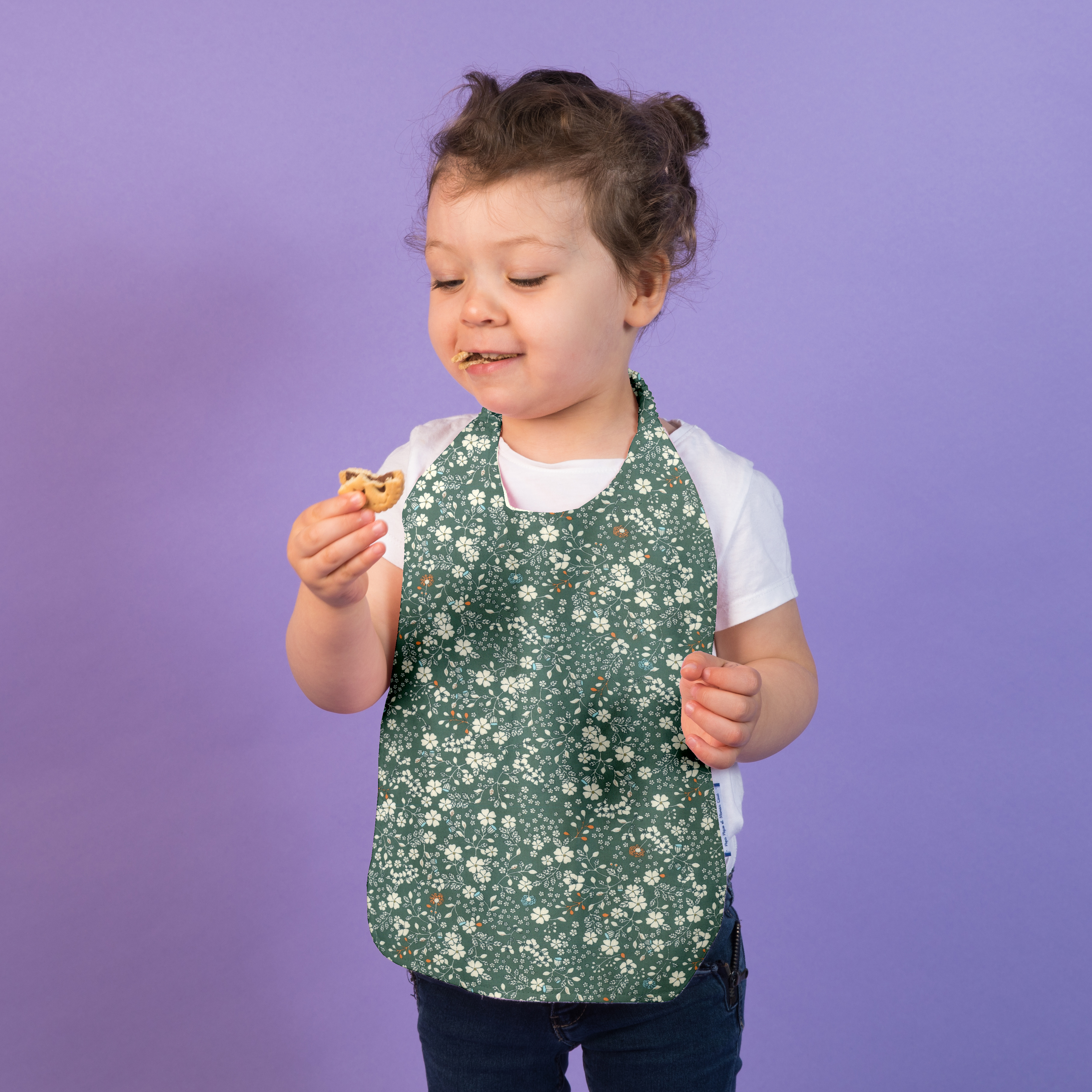 Serviette Enfant Élastique Fleuri Kaki