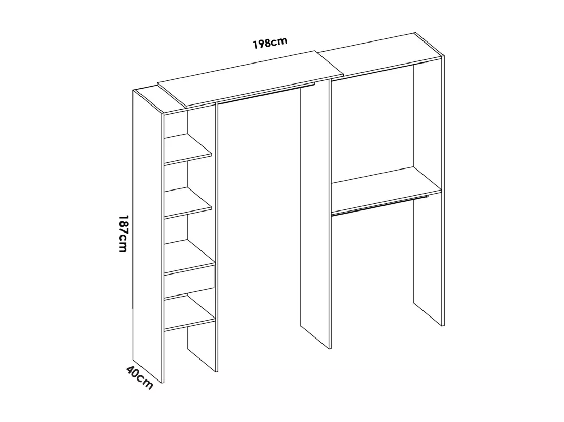 Armoire dressing double en bois mélaminé coloris blanc - Longueur 98 x Profondeur 41 x Hauteur 187 cm