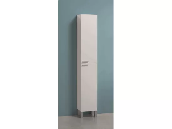 Colonne de salle de bain Hollywood, Armoire colonne de salle de bain avec 2 portes, Armoire suspendue avec 2 étagères, 30x25h182 cm, Blanc brillant