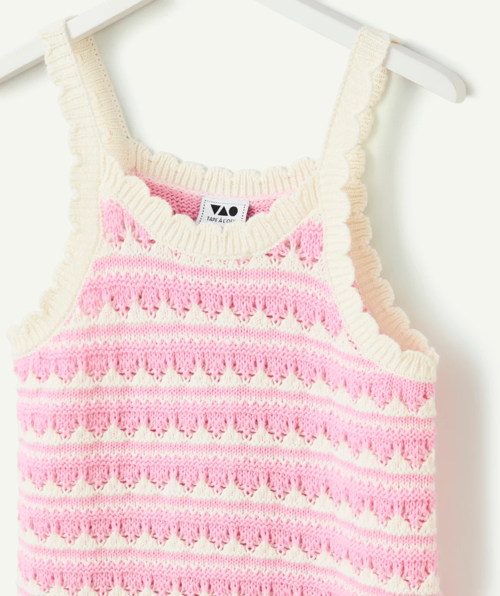 robe fille à bretelles et crochet à rayures rose et blanc
