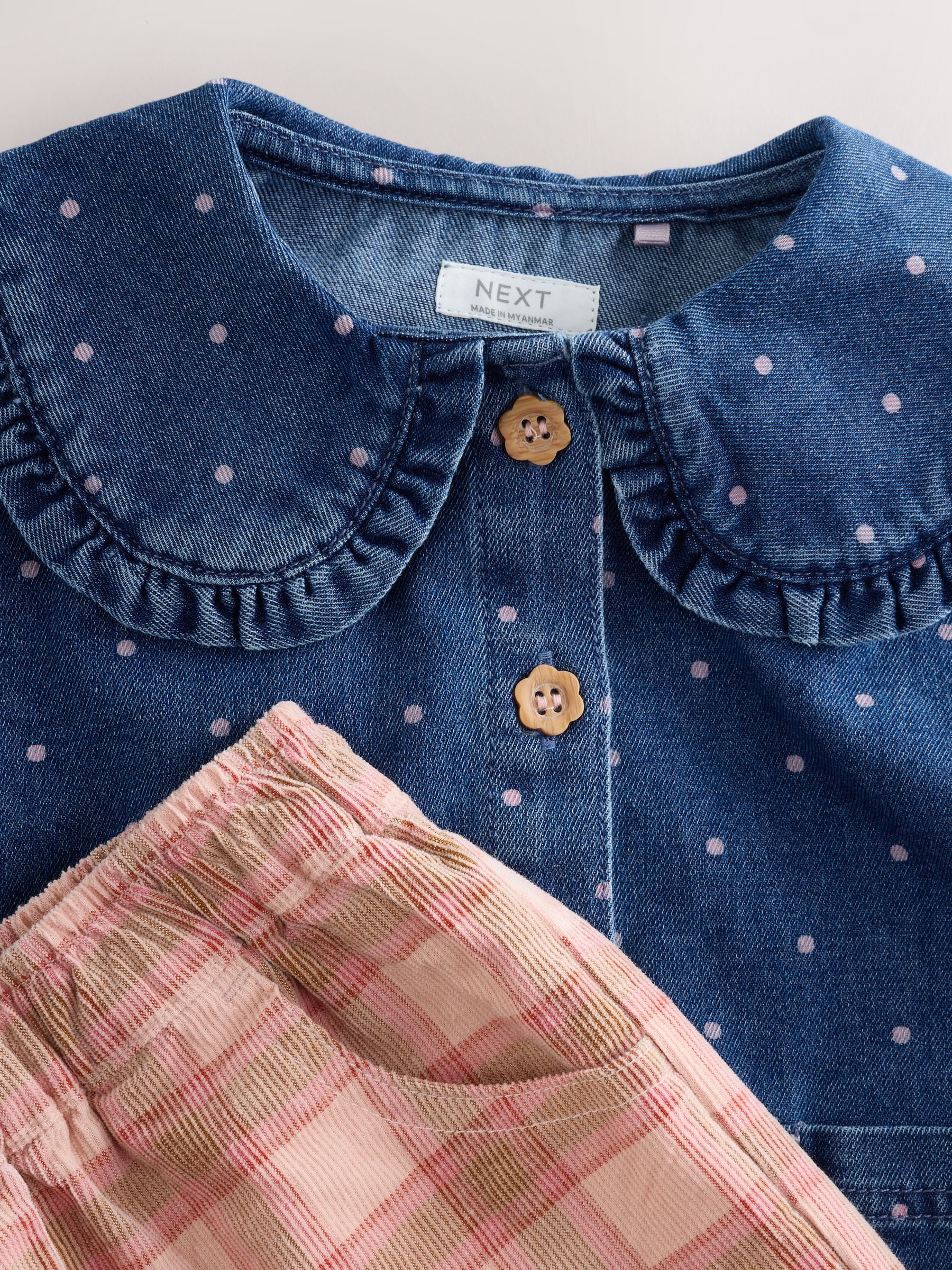 Normaal blauw - Set van denim overhemd en geruite broek (3mnd-7jr)