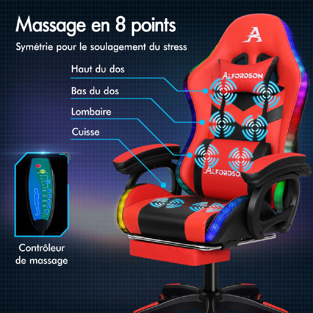 ALFORDSON LED et Massant - Rouge Noir