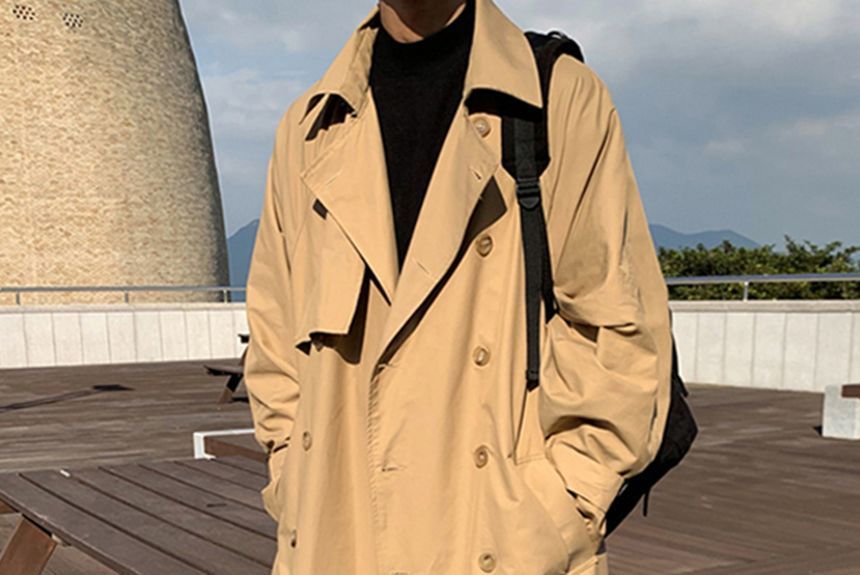 DragonRoad - Effen dubbelrijs midi-trenchcoat