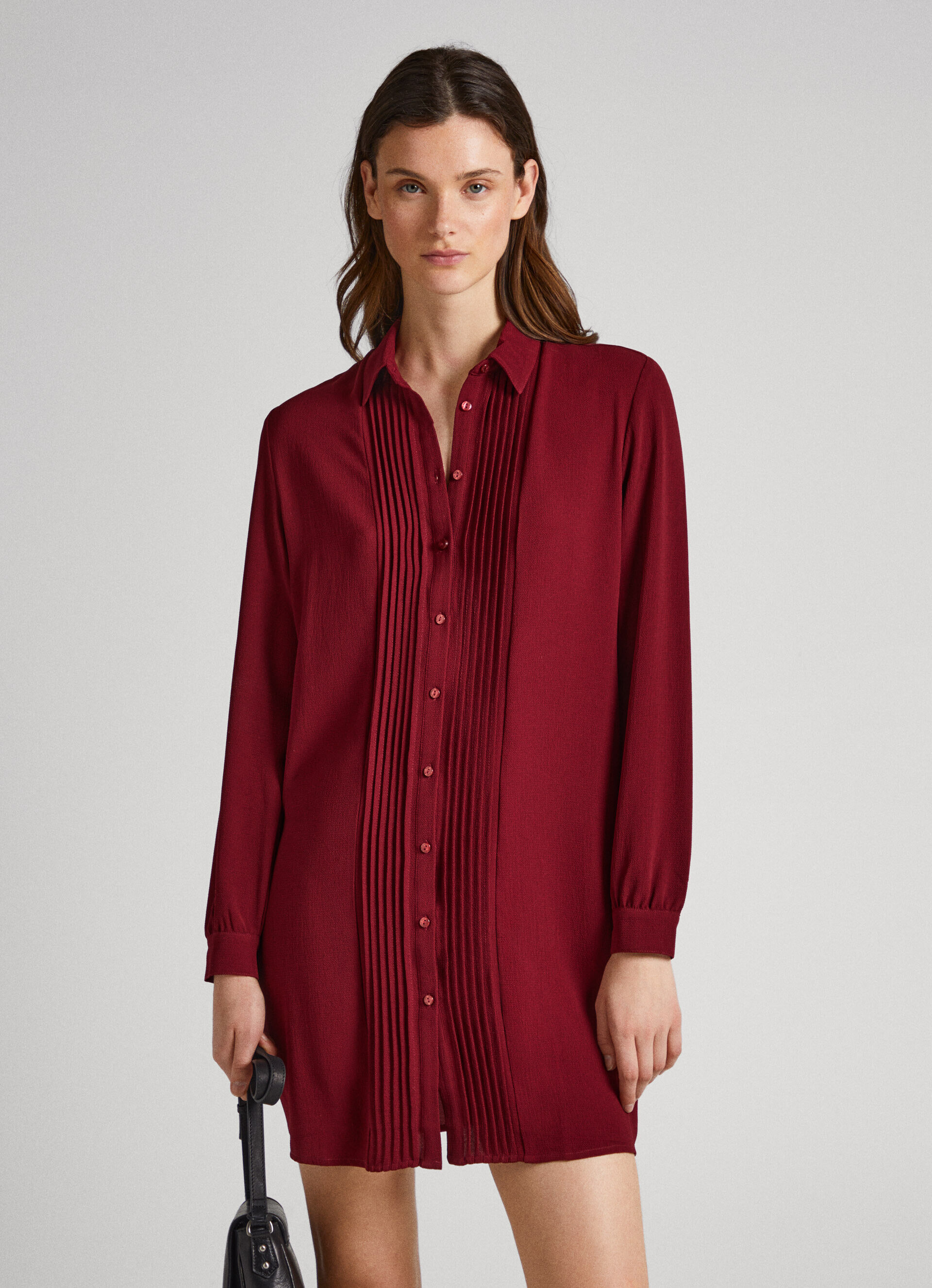 VESTIDO CAMISA DE CREPE - vermelho borgonha