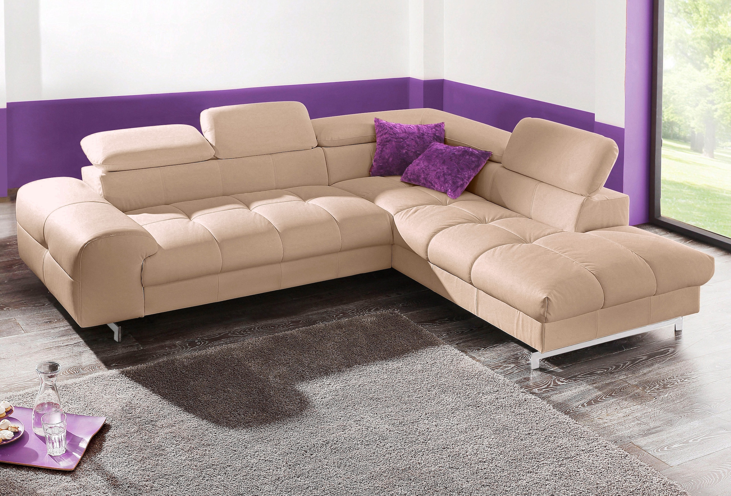 COTTA Ecksofa »Chef L-Form« mit Kopfteilverstellung, edle Metallkufen, wahlweise mit Bettfunktion