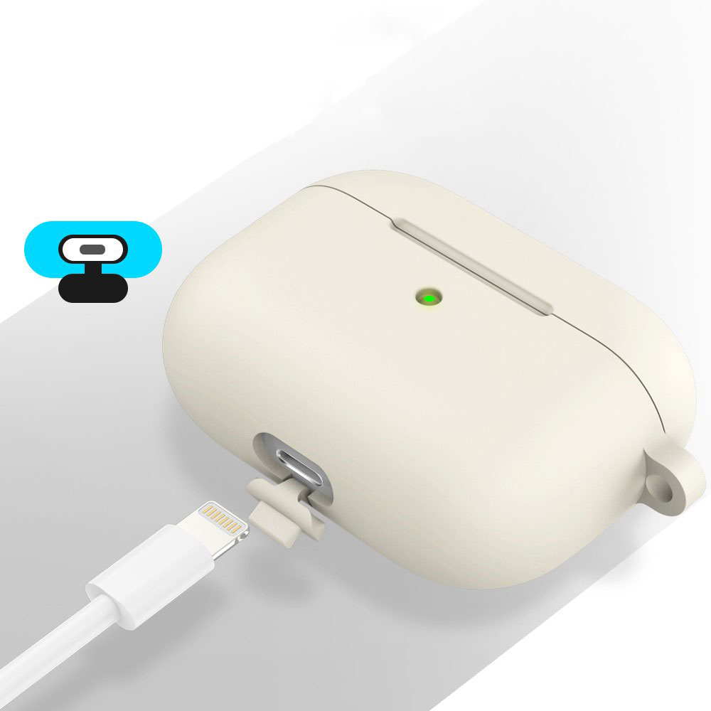 AirPods (3. Generation) Silikon Schutzhülle Abdeckung mit Karabinerhaken - Beige