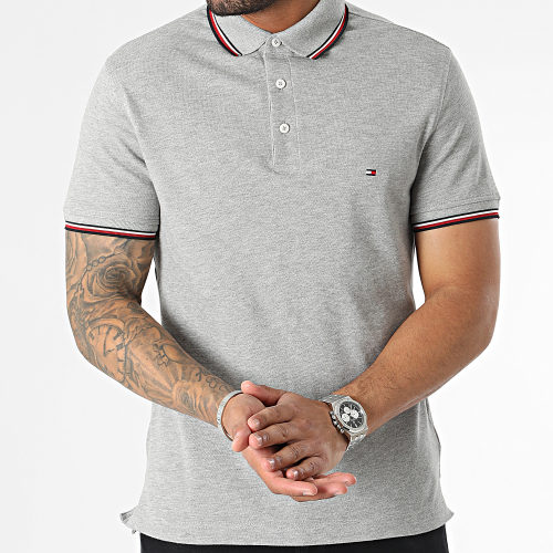 Polo Manches Courtes 1985 RWB Tipped Slim 0750 Gris Chiné
