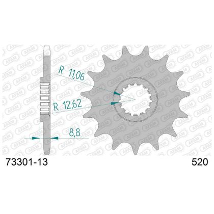 Pignon de sortie de boite AFAM ACIER 520 - 13 DENTS - Gris