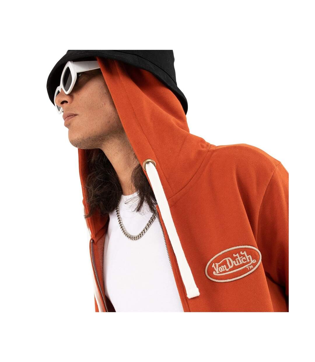 Sweat zippé avec capuche homme molletonné avec borderie en coton Camp