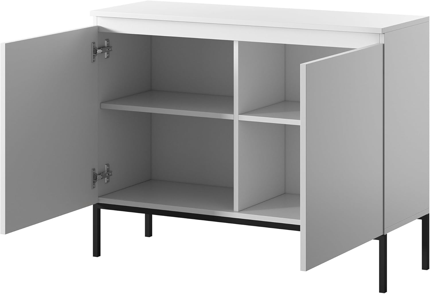 Selsey Kommode Schrank Aufbewahrungsschrank 100 cm 2 Türen 4 Fächer Weiß Schwarze Beine Bemmi