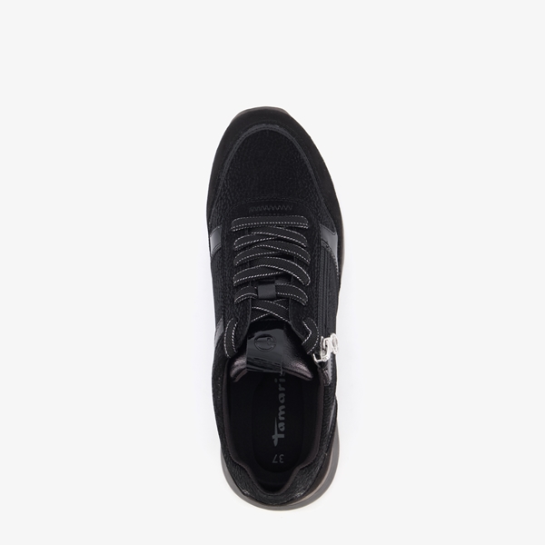 Tamaris dames sneakers zwart met lak detail