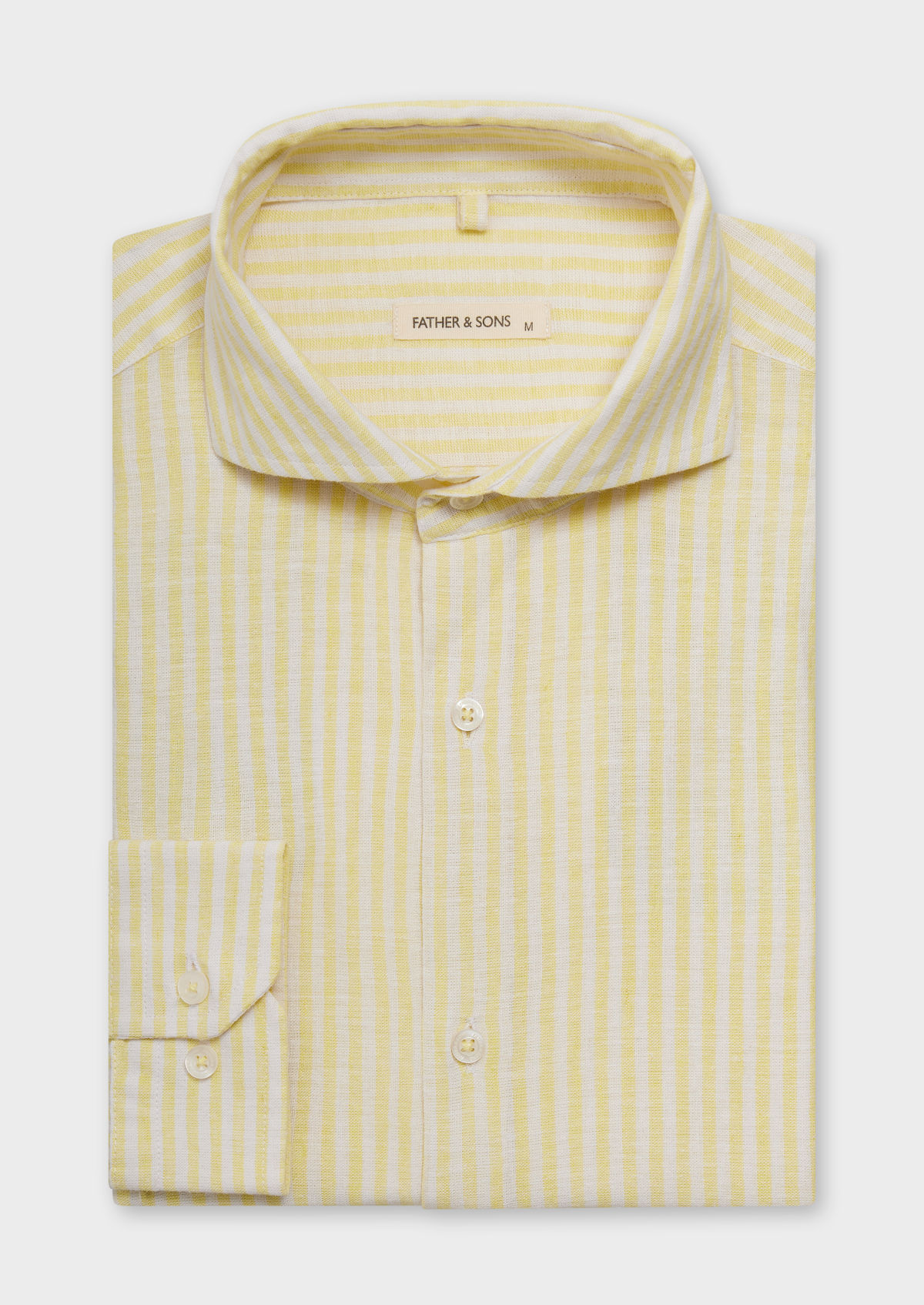Chemise sport Slim en lin et coton blancs à rayures jaunes