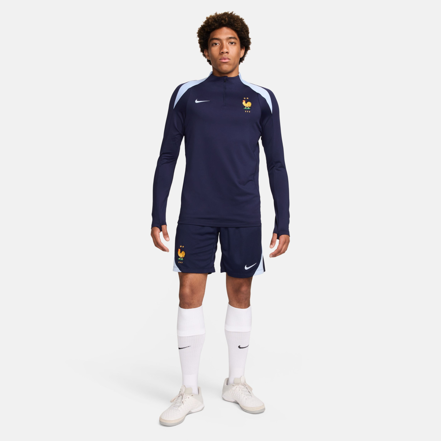Nike Frankrijk Strike Trainingstrui 1/4-Zip 2024-2026 Donkerblauw Lichtblauw