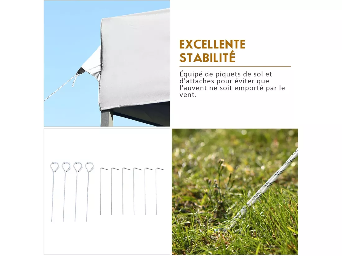 Tonnelle de Jardin Escamotable Pliable 3x3M, Tente de Fête Imperméable Protection Solaire 3 Hauteurs 305/320/335 cm avec Sac de Rangement à roulettes, pour Marché Patio (Blanc)