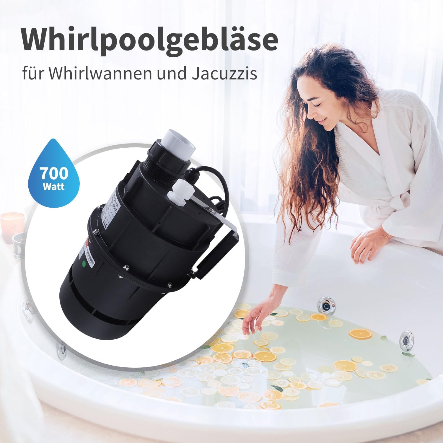 AQUADE Whirlpoolluftgebläse Leise Pneumatisch 700W - Whirlpoolgebläse Badewanne - Gebläse Whirlpool-Badewannen - Luftgebläse Außenwhirlpool/Garten/Outdoor Whirlpool Gebläse: 700 W 230V