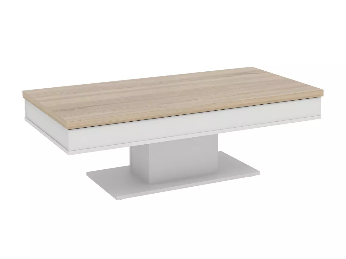 Table basse ASTULIA - avec rangements - Blanc - Plateau effet chêne
