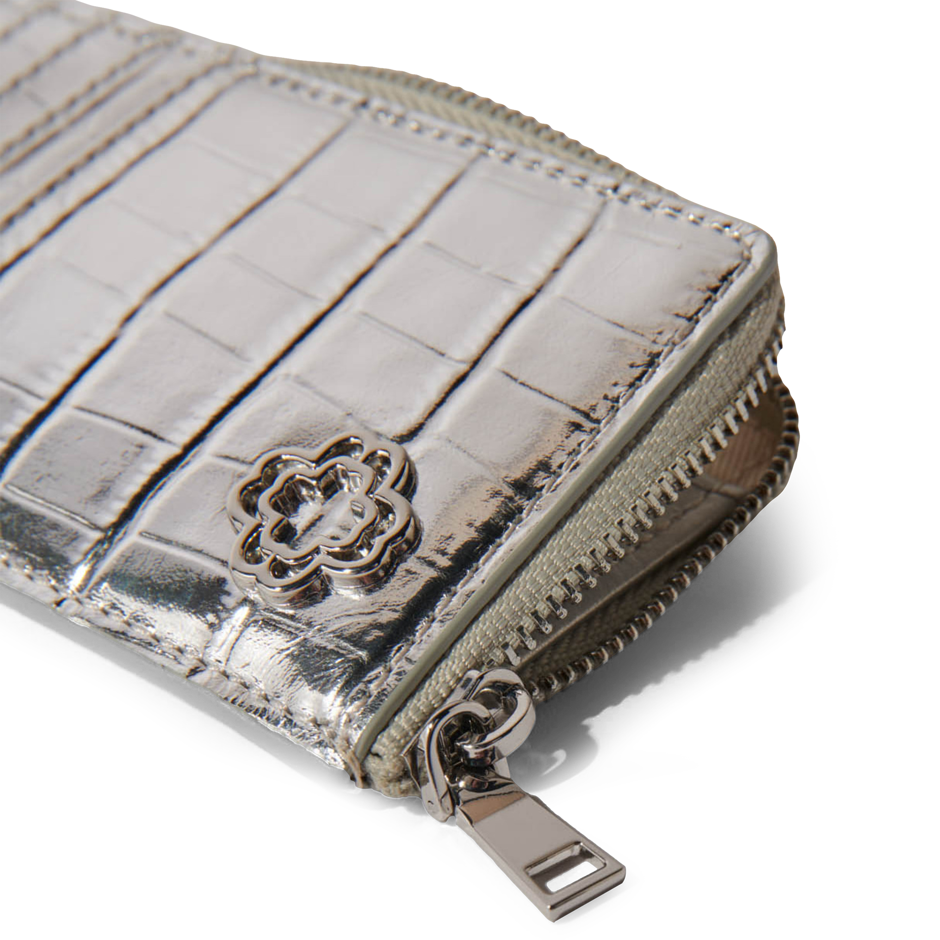 Porte-cartes en cuir embossé croco | Argent