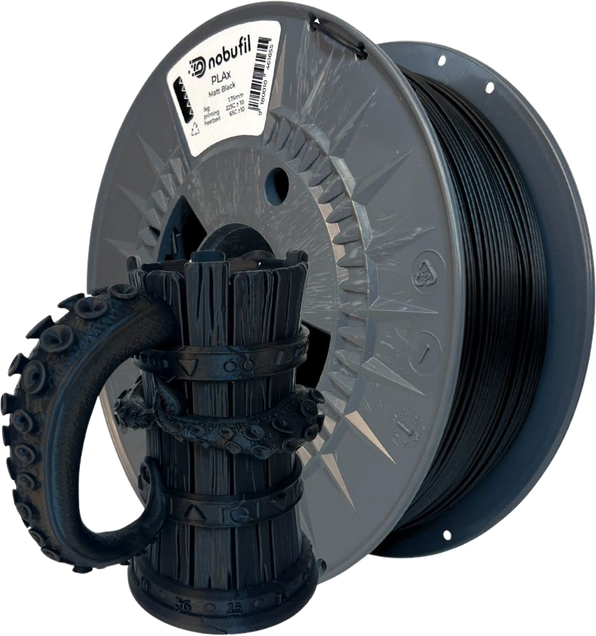 Nobufil  PLAx Matt Black, 1,75 mm / 1000 g    High Performance PLA für anspruchsvolle Anwendungen in Matt Black