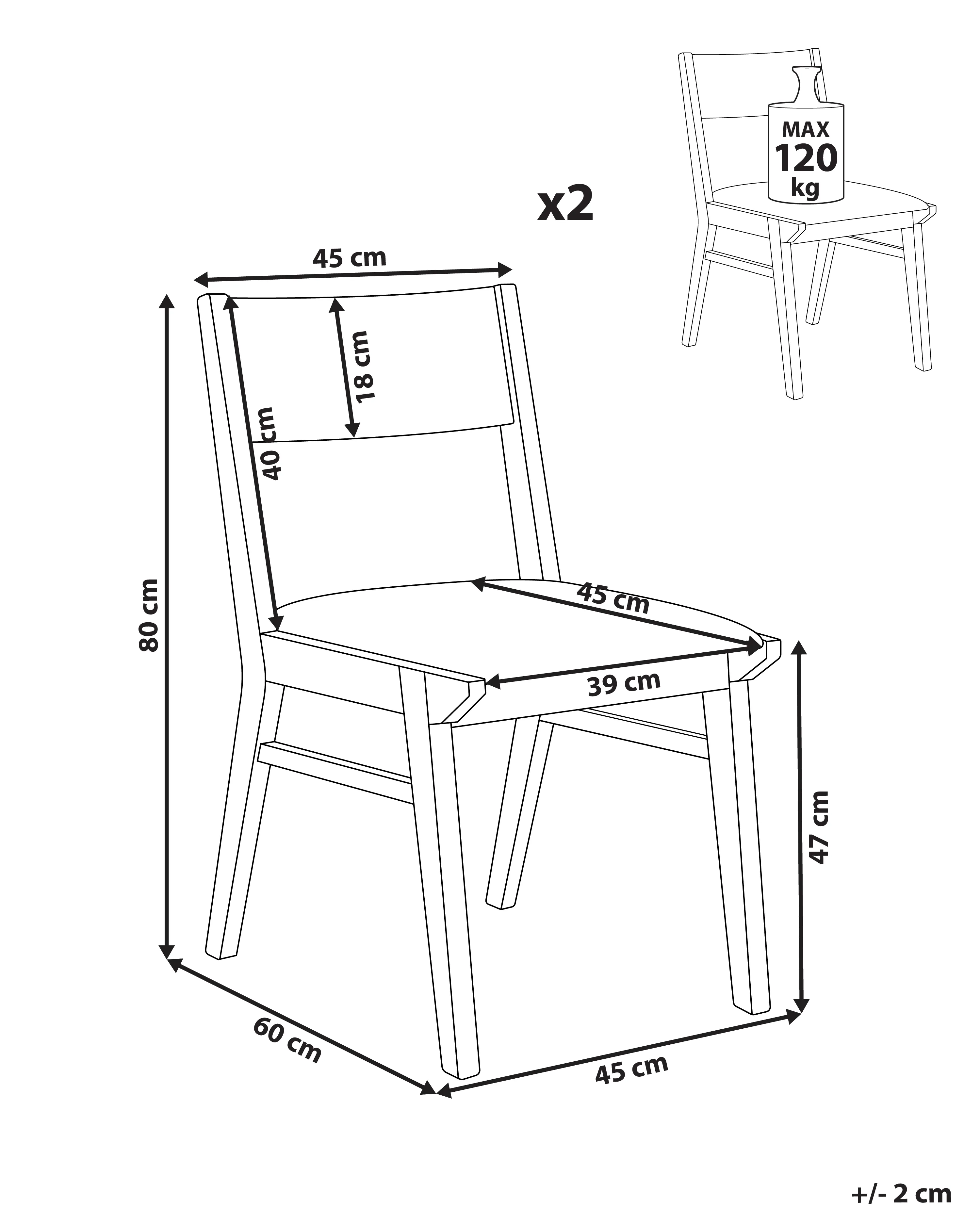 Set van 2 eetkamerstoelen ENOLA Hout Lichtgrijs