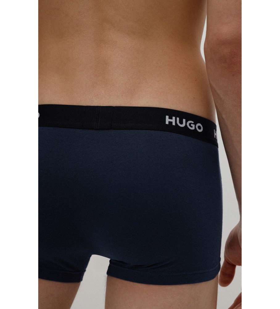 Conjunto de 3 cuecas boxer HUGO com logo na cintura, cor azul marinho.