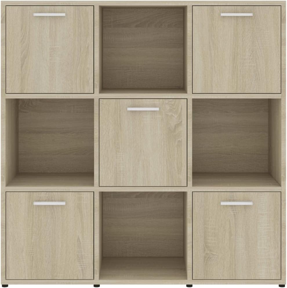 Bücherregal 90x30x90 cm Sonoma Eiche Holzwerkstoff mit 9 Fächern, Davon 5 mit Türen, Robust & Langlebig, Moderner Stauraum Organizer für Living Room, Home Office und Flur