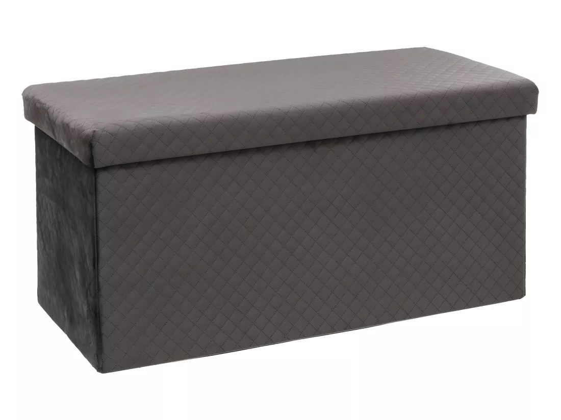 2 en 1 Pouf pliant double et Coffre de rangement en Velours Gris 76 x 38 cm