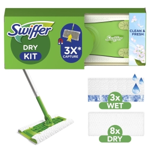 SWIFFER Boden Starterset Stab+Trockentücher+Wischtücher