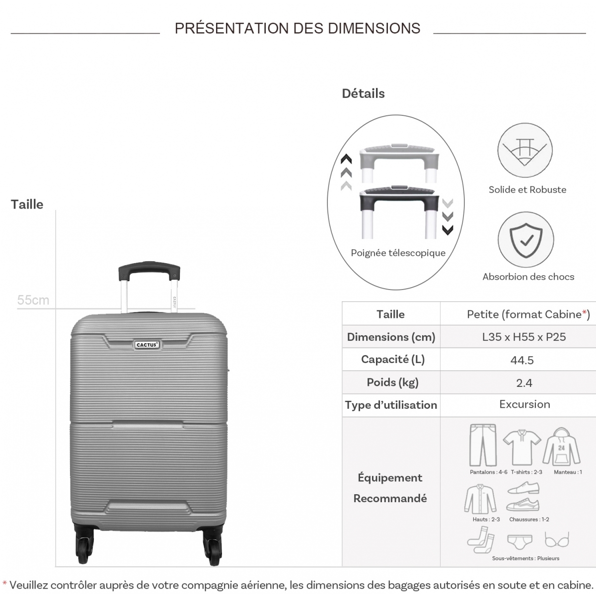 Cactus Valise cabine rigide Cactus ABS 55cm