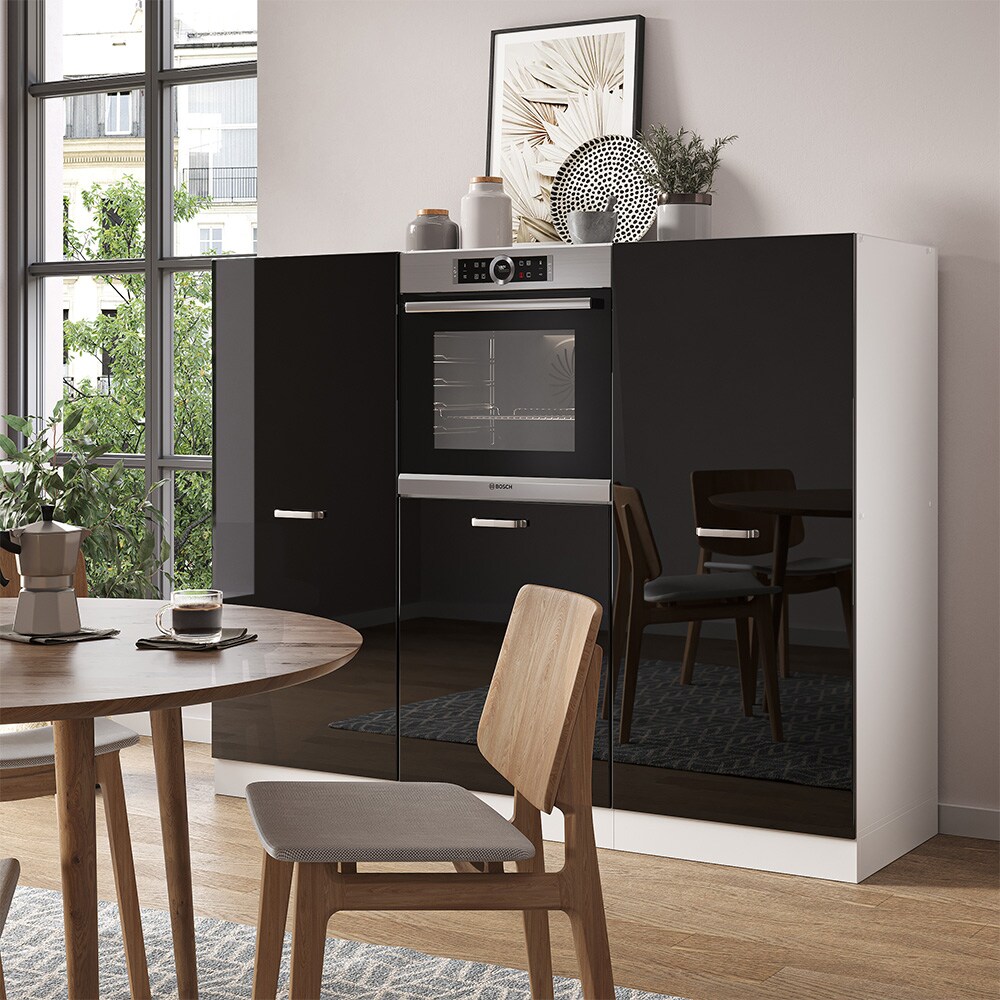 Vicco Küchenzeile R-Line Solid Weiß Schwarz 180 cm modern Küchenschränke Küchenmöbel