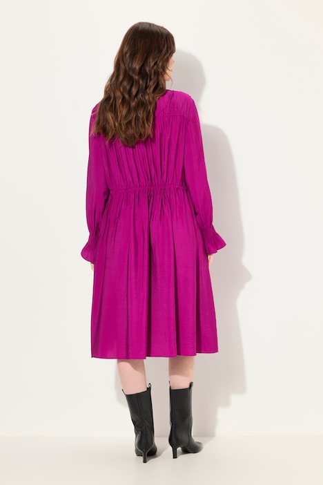 Kleid, A-Linie, Rüschen-Stehkragen, Langarm