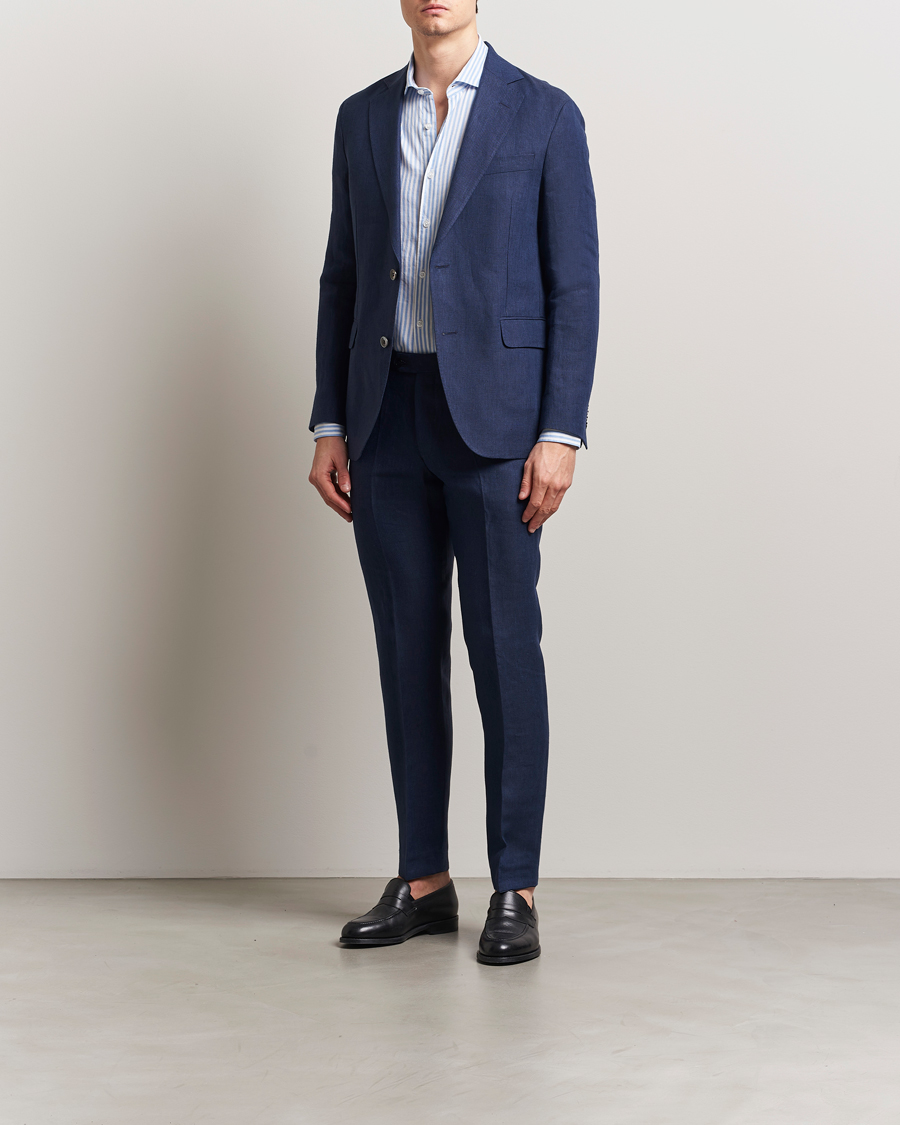 Oscar Jacobson Denz Linen Trousers Navy