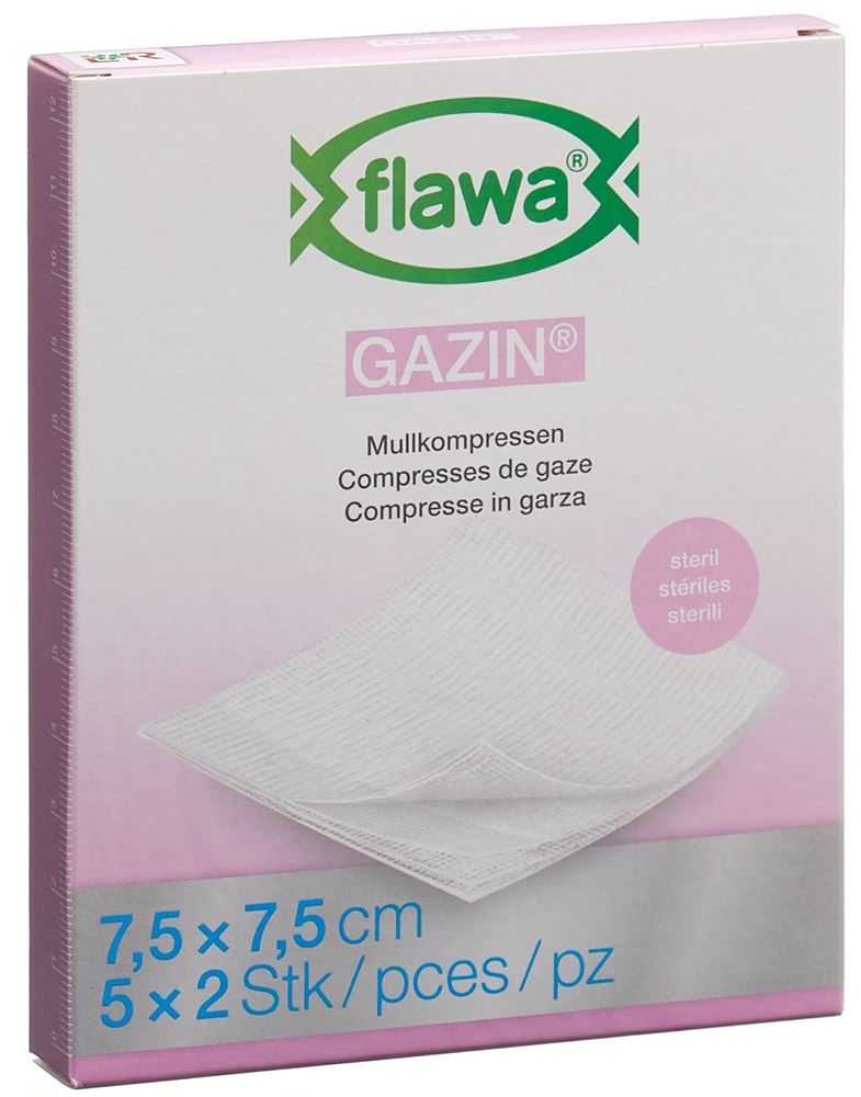 FLAWA Gazin Mullkompressen<br>5 × 2 Stück, 7.5x7.5cm, steril