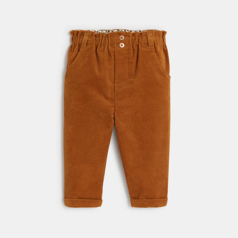 Pantalon paperbag velours côtelé marron bébé fille Marron