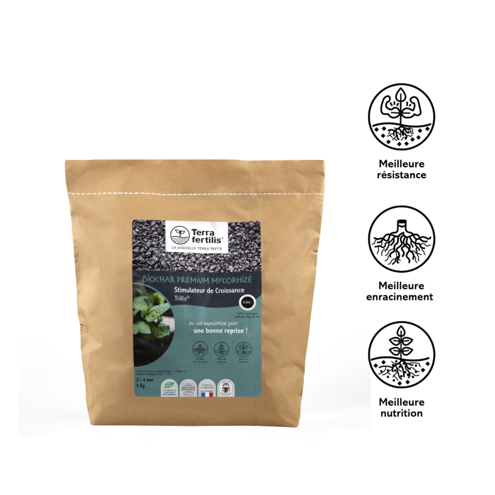 Biochar mycorhizé - fertilisant plantes 1-2 mm - 5 kg