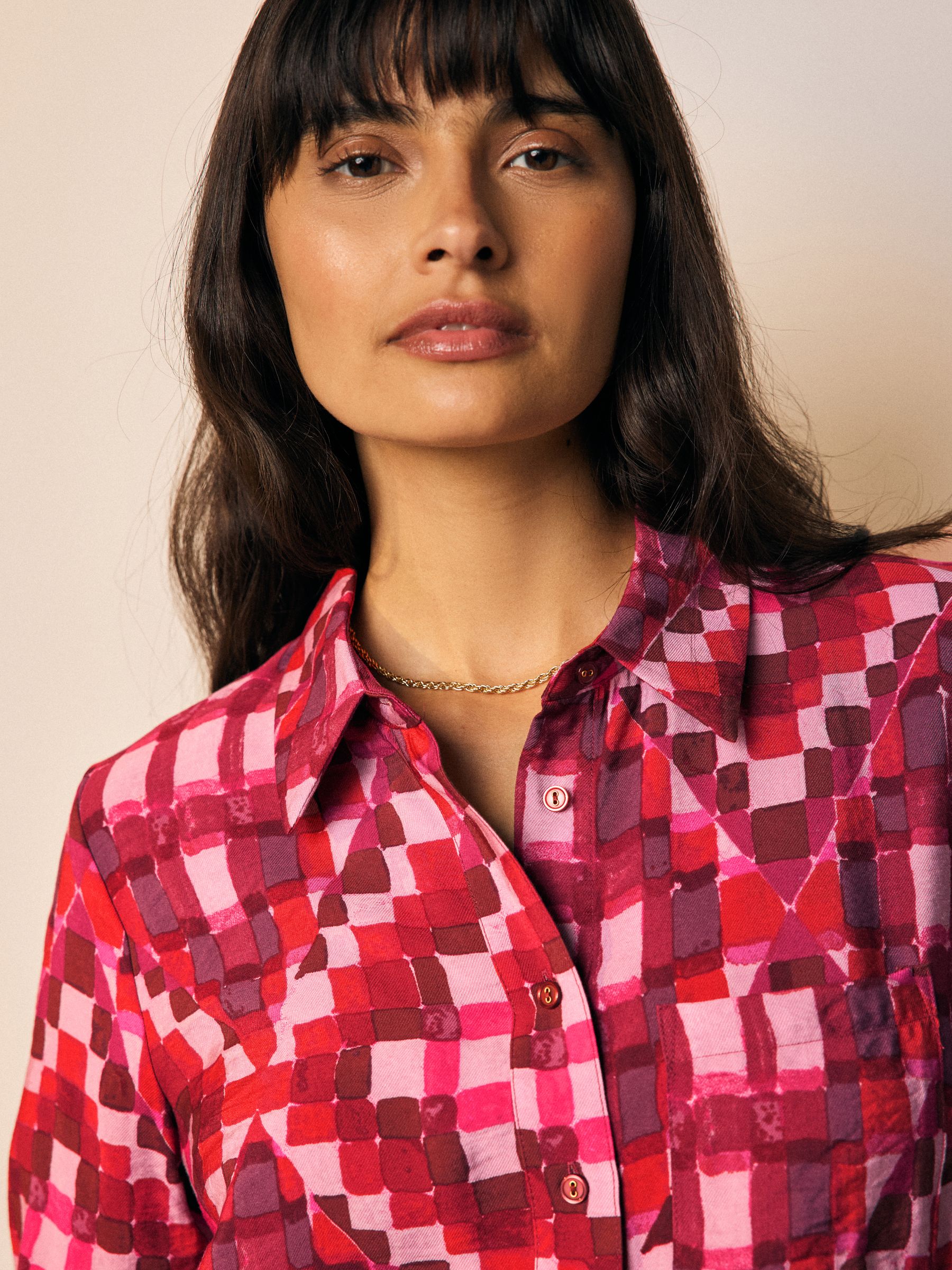Roze met geometrische print - Overhemd met lange mouwen en knoopsluiting